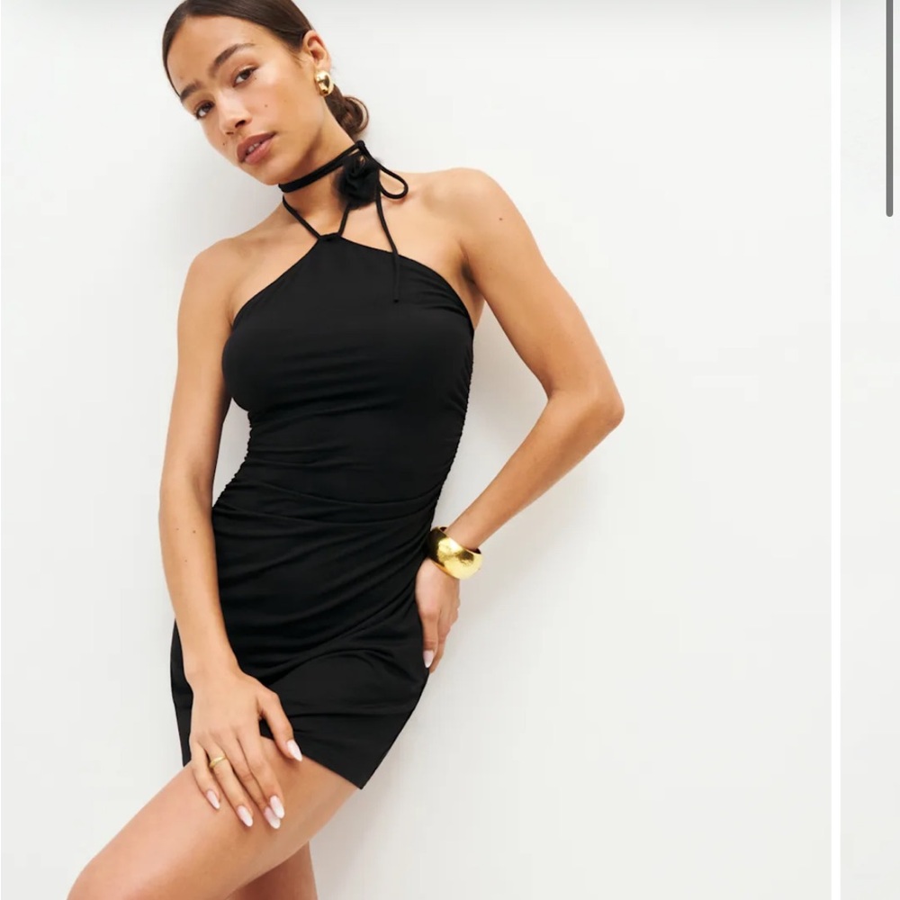Reformation Black Halter Mini Dress